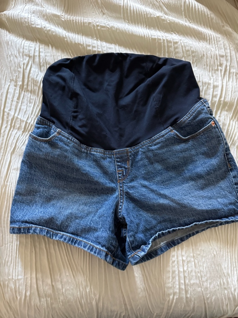 Isabel Maternity by Ingrid & Isabel Blue Denim Shorts with Black Belly Panel
